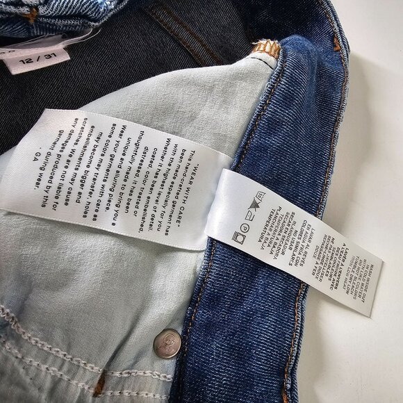 Good American Crop Raw Edge Skinny Jeans Distressed Blue Denim Womens 12/31 - Picture 7 of 16